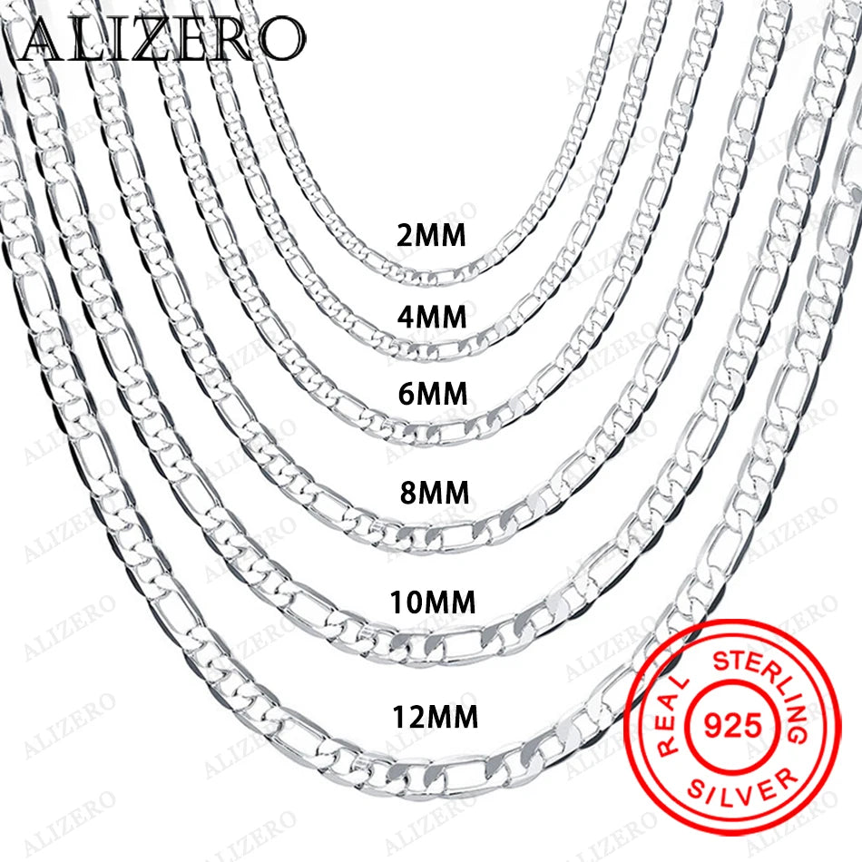Wholesale 925 Sterling Silver Necklace 2/4/6/8/10/12MM Width 40-75cm Figaro Chain Lobster Clasp Men Women Engagement Jewelry