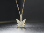 Iced Out Butterfly Pendant Necklace Stainless Steel
