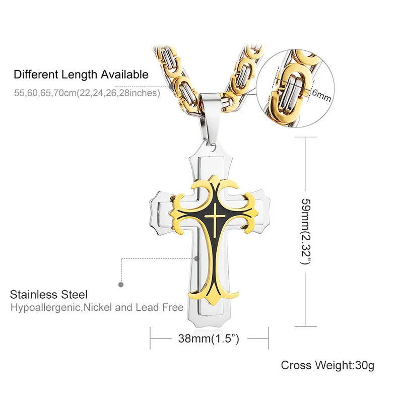 Trinity Latin Cross Multi-Layer Necklace — Stainless Steel