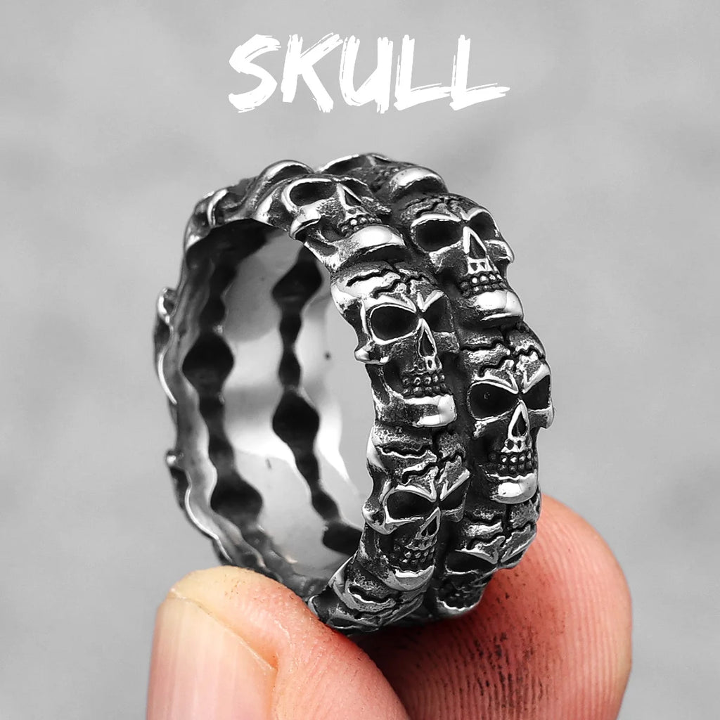 Vintage Punk Gothic All Skull Head Series Stainless Steel Womens Mens Rings Unique for Biker Jewelry Creativity Gift