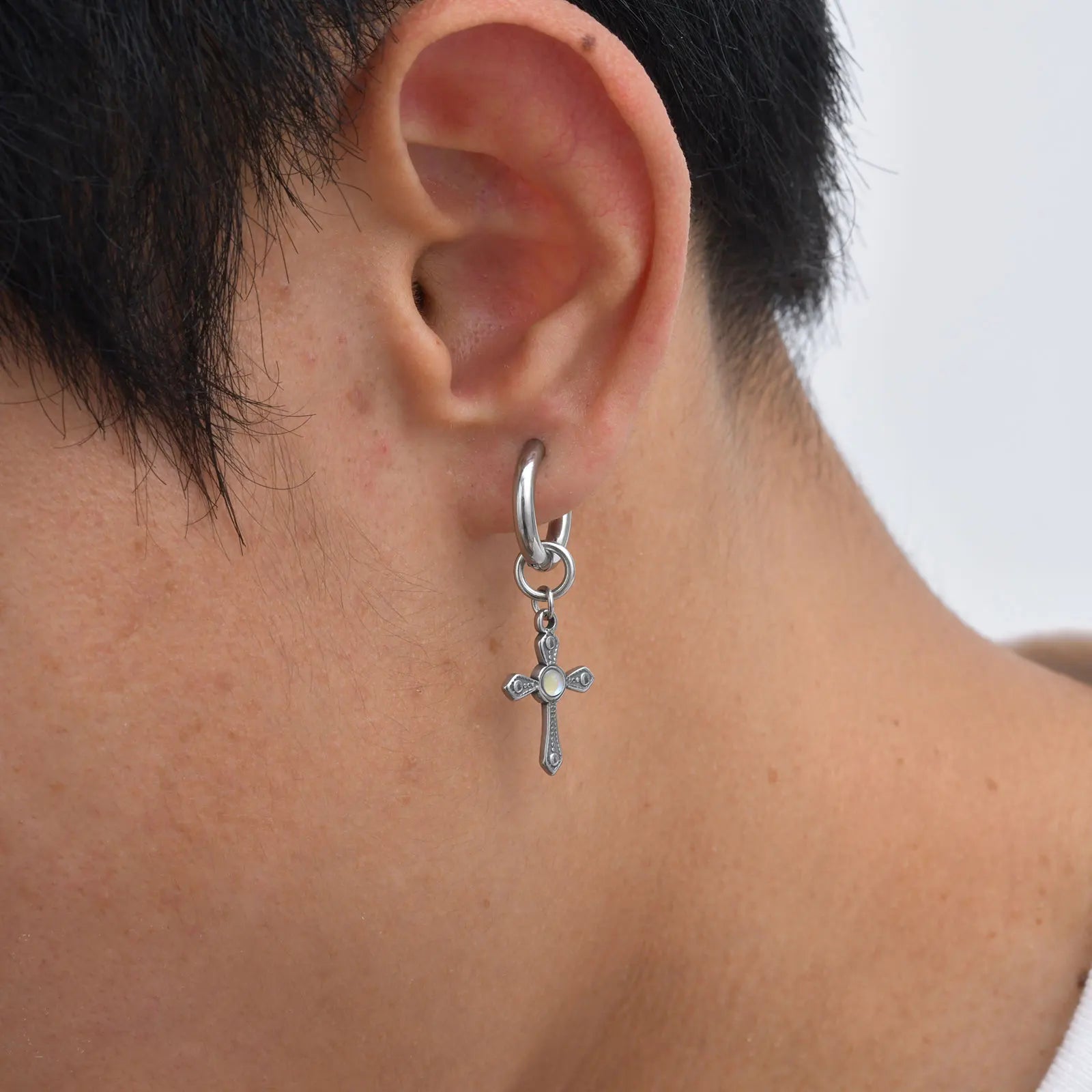 Cross Hoop Earrings — Stainless Steel
