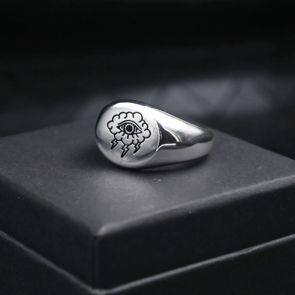 Vintage Storm Eye Charm Ring — Silver-Tone Steel