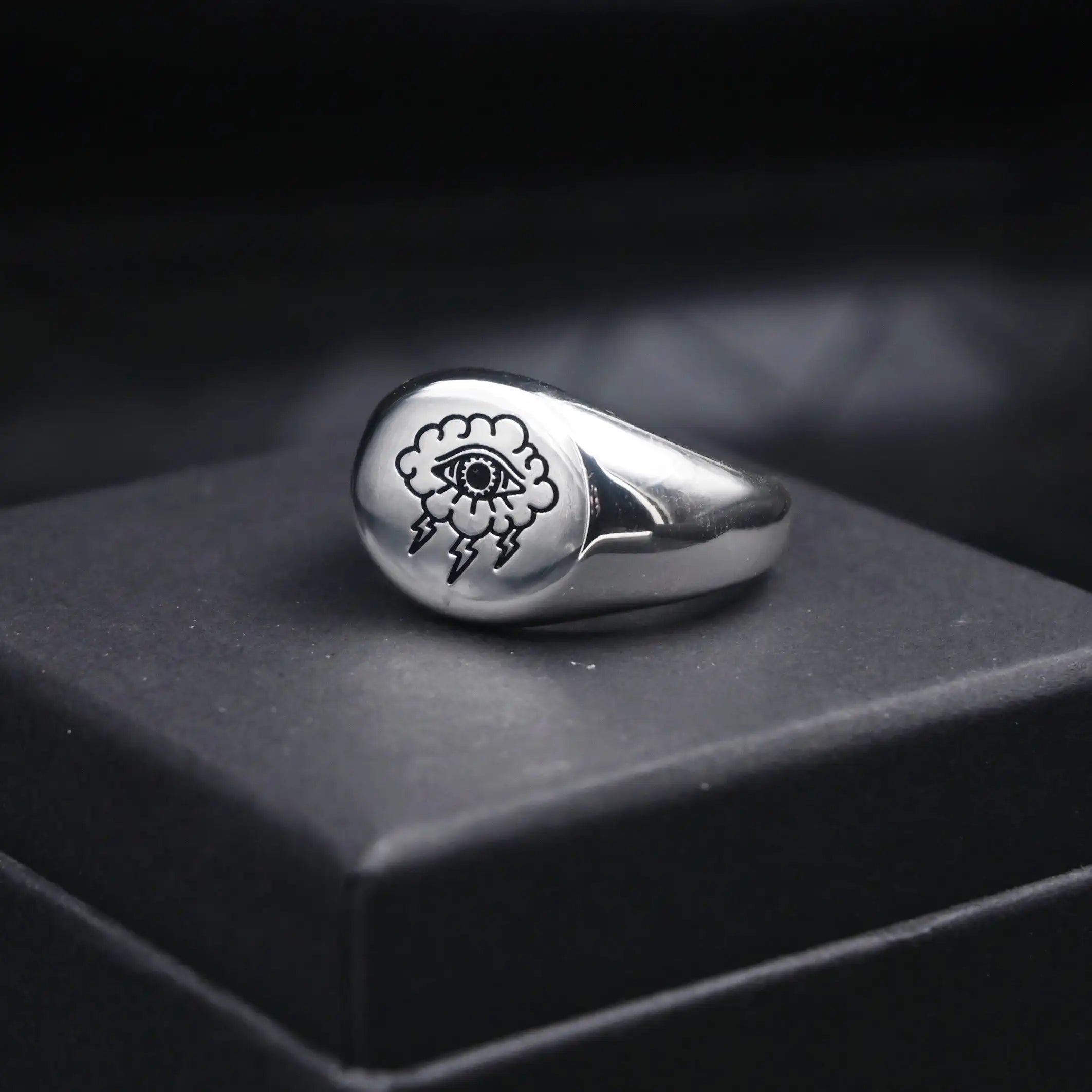 Vintage Storm Eye Charm Ring — Silver-Tone Steel