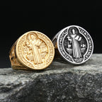 Cross Saint Benedict Steel Ring Vintage 316L Religious