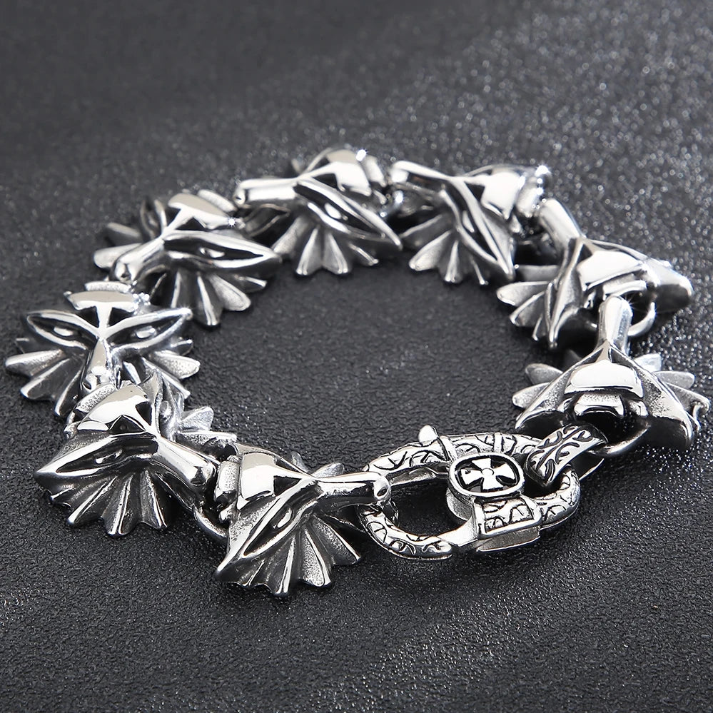Gothic 8pcs Wolf Heads Chain Bracelet for Man Stainless Steel Mens Bracelets Unique Masculine Jewelry Gifts for