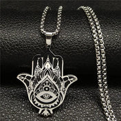 Hamsa Hand of Fatima Pendant Necklace Stainless