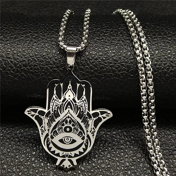 Hamsa Hand of Fatima Stainless Steel Necklaces Men Fatima´s Hand Turkish Eye Necklaces Pendants Jewelry collier homme