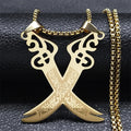 Islam Broadsword Stainless Steel Chain Necklaces Gold Color Long Necklace Pendant Men Jewelry colier homme N437S05