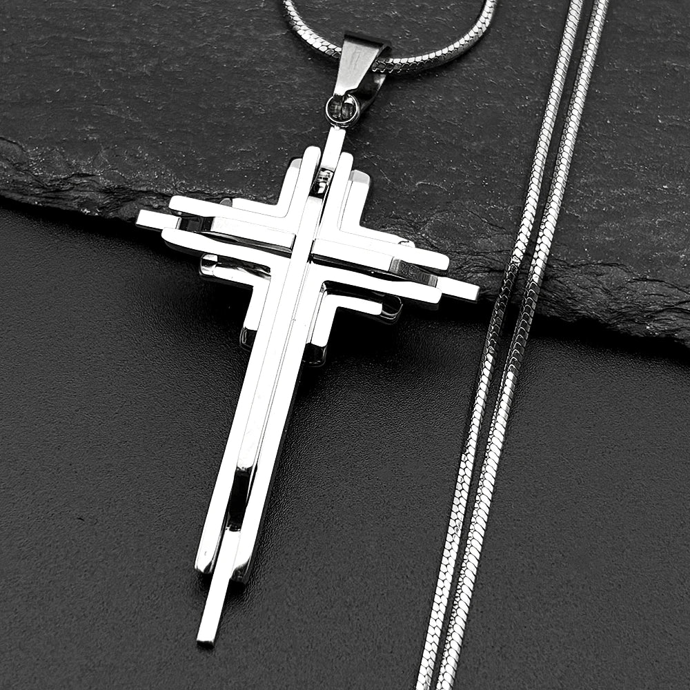 Multi-Layer Jesus Crucifix Pendant Necklace — Stainless Steel