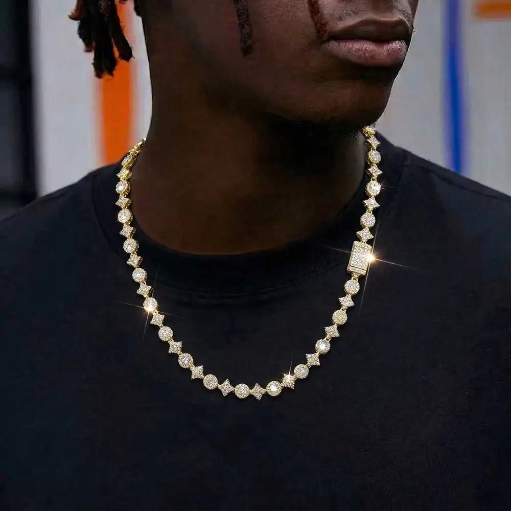 Star Tennis Chain Necklace Iced Out Mixed Cut