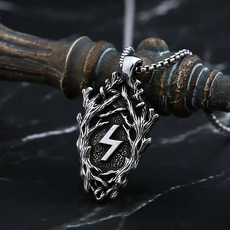 Good Polished 2024 New Vintage Stainless Steel Viking Branch Rune Pendant Necklace For Man Women Amult Jewelry Party Gift