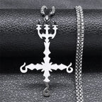 Heavy Metal 666 Music Band Necklace Stainless Steel Black Color Sigil Church of Satan Fork Cross Necklaces Jewelry N8055BKS06