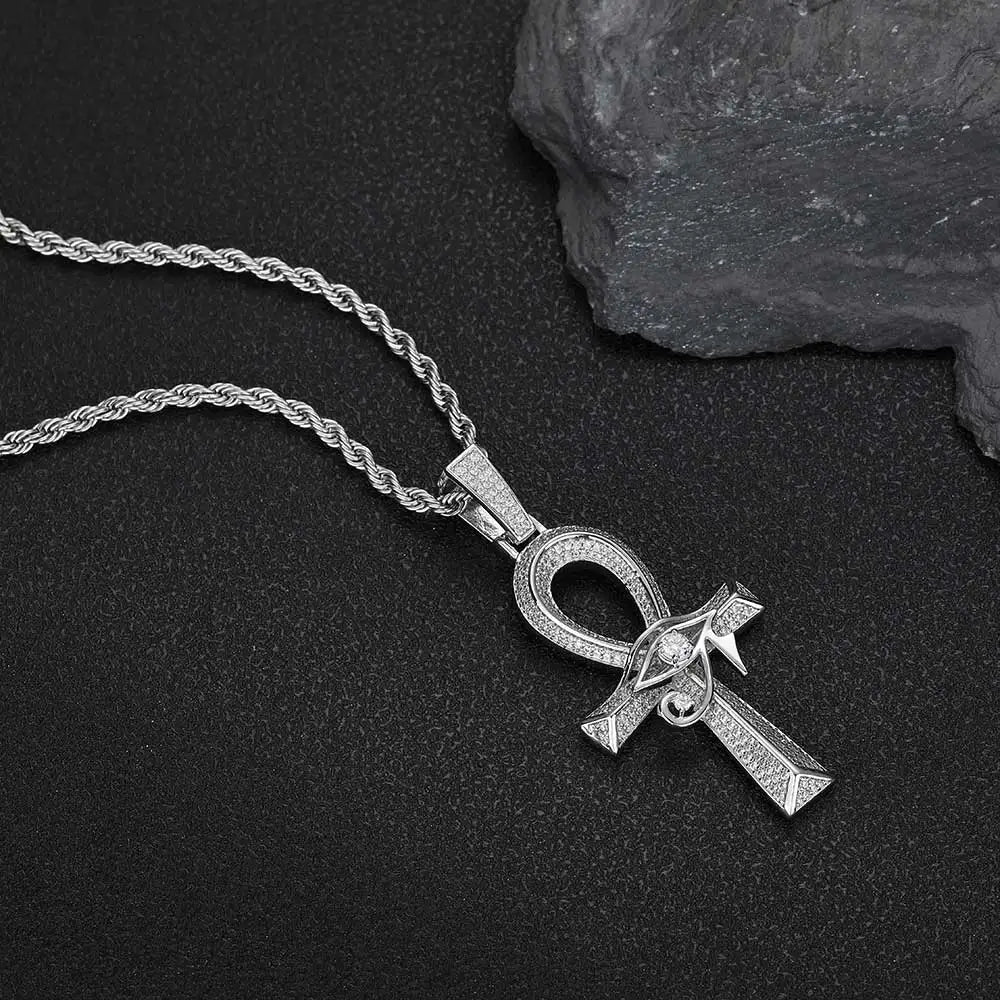 Gold Cross Ankh Pendant Necklace Iced Out 18K