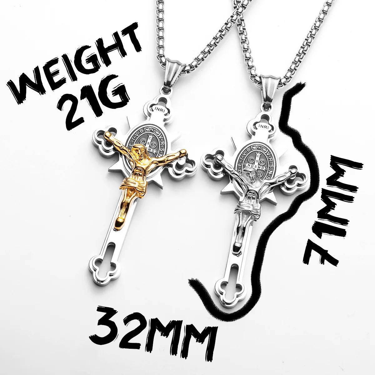 INRI Exorcism Cross Pendant — Stainless Steel