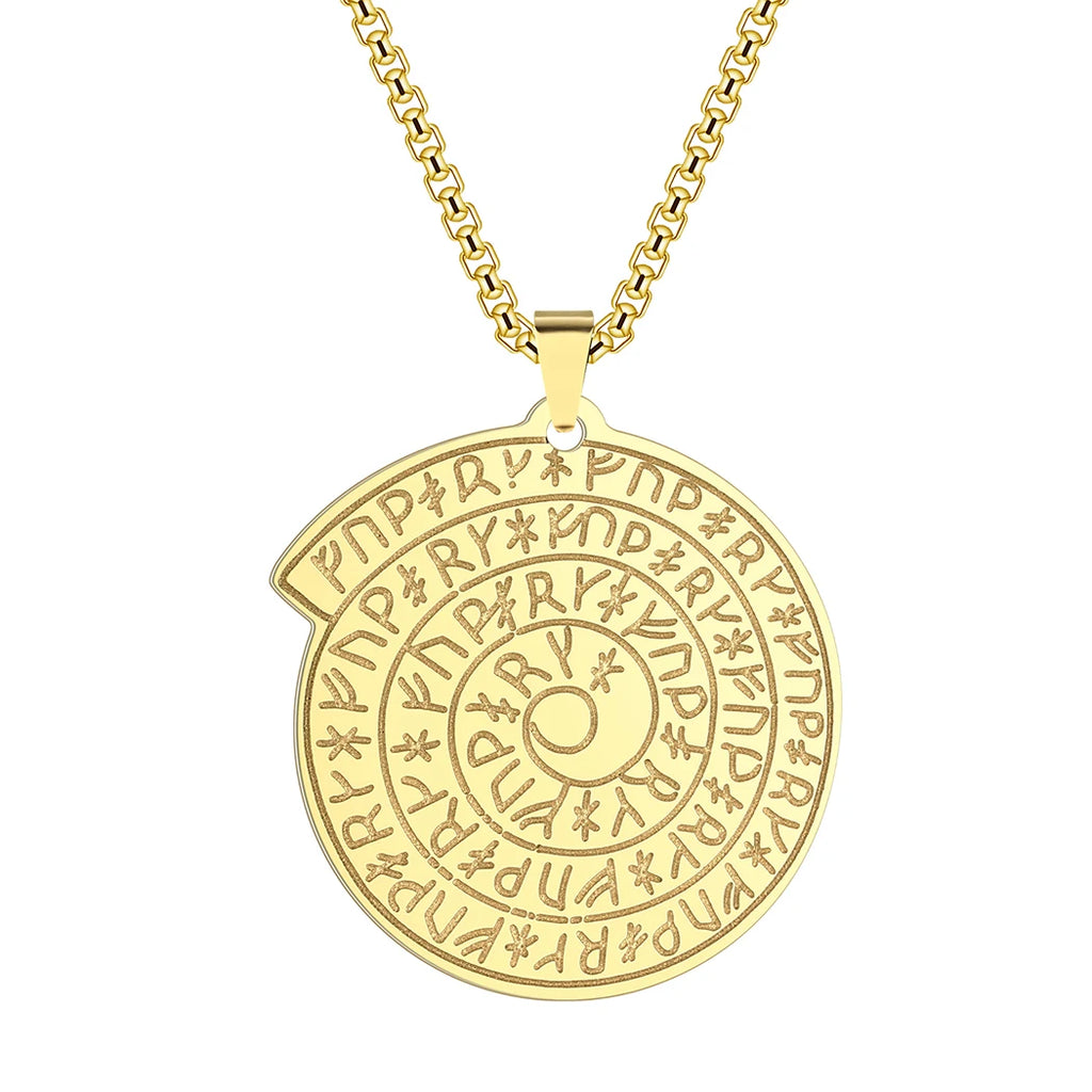 Viking Calendar Rune Medallion Pendant Necklace — Stainless Steel
