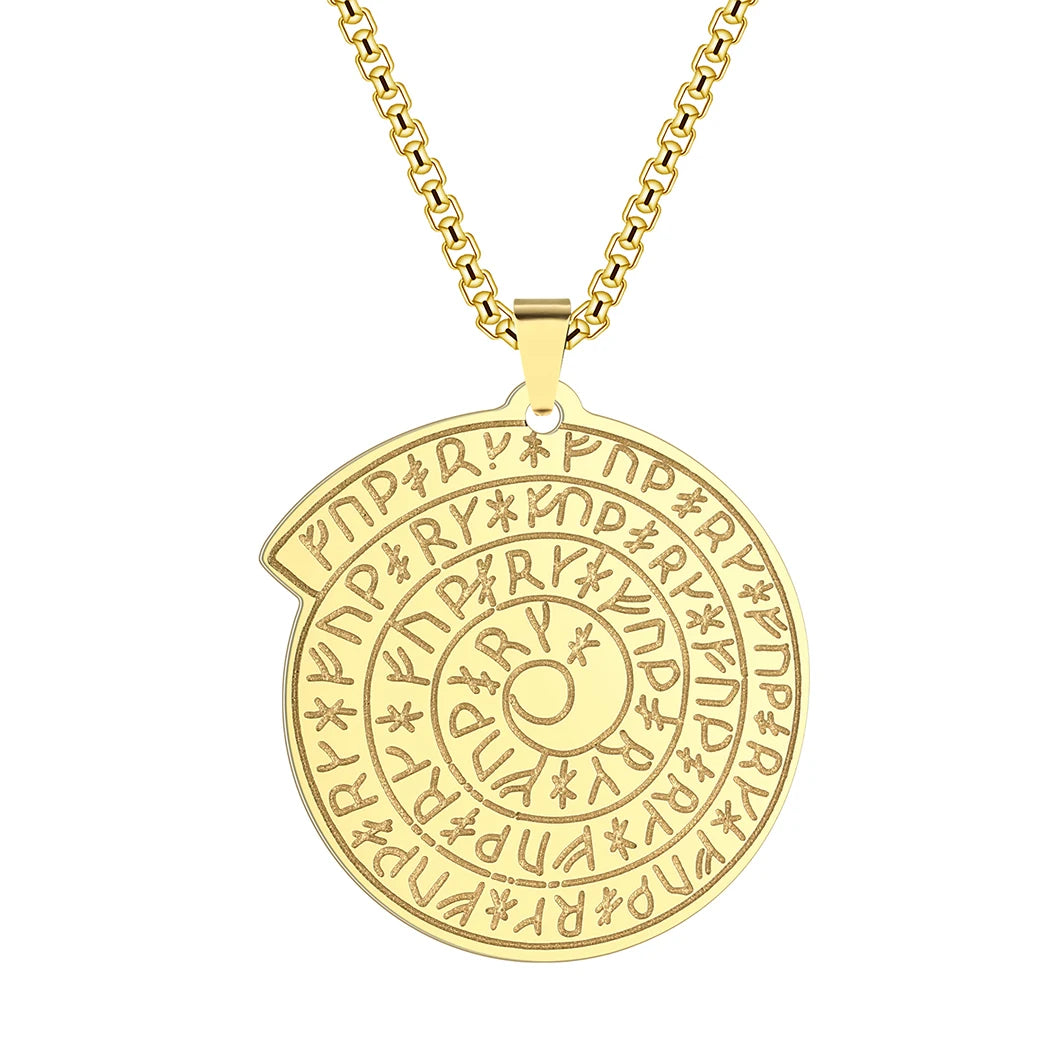 Viking Calendar Rune Medallion Pendant Necklace — Stainless Steel
