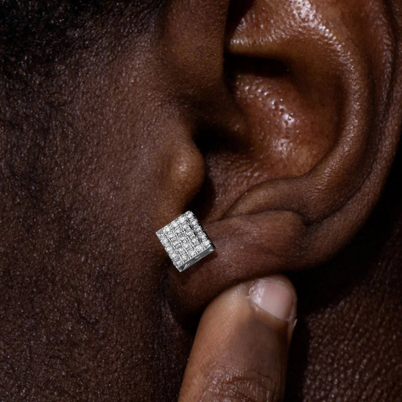 Silver Iced Out Square Stud Earrings CZ