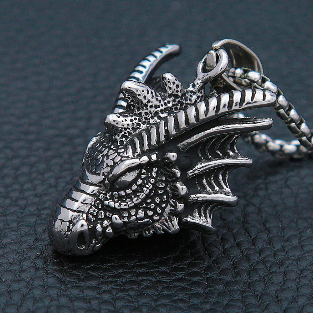 Viking Dragon Biker Pendant — Stainless