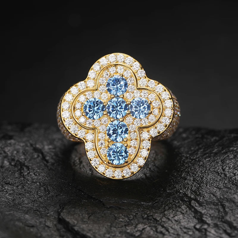 TUHE Unisex Silver Cross Ring Moissanite Stone Iced Out Couple Rings for Women Men Hip Hop Gifts
