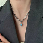 Stainless Steel Square Black Natural Stone Necklace Beautiful Geometric Polygon Pendant for Women Casual Punk Jewelry