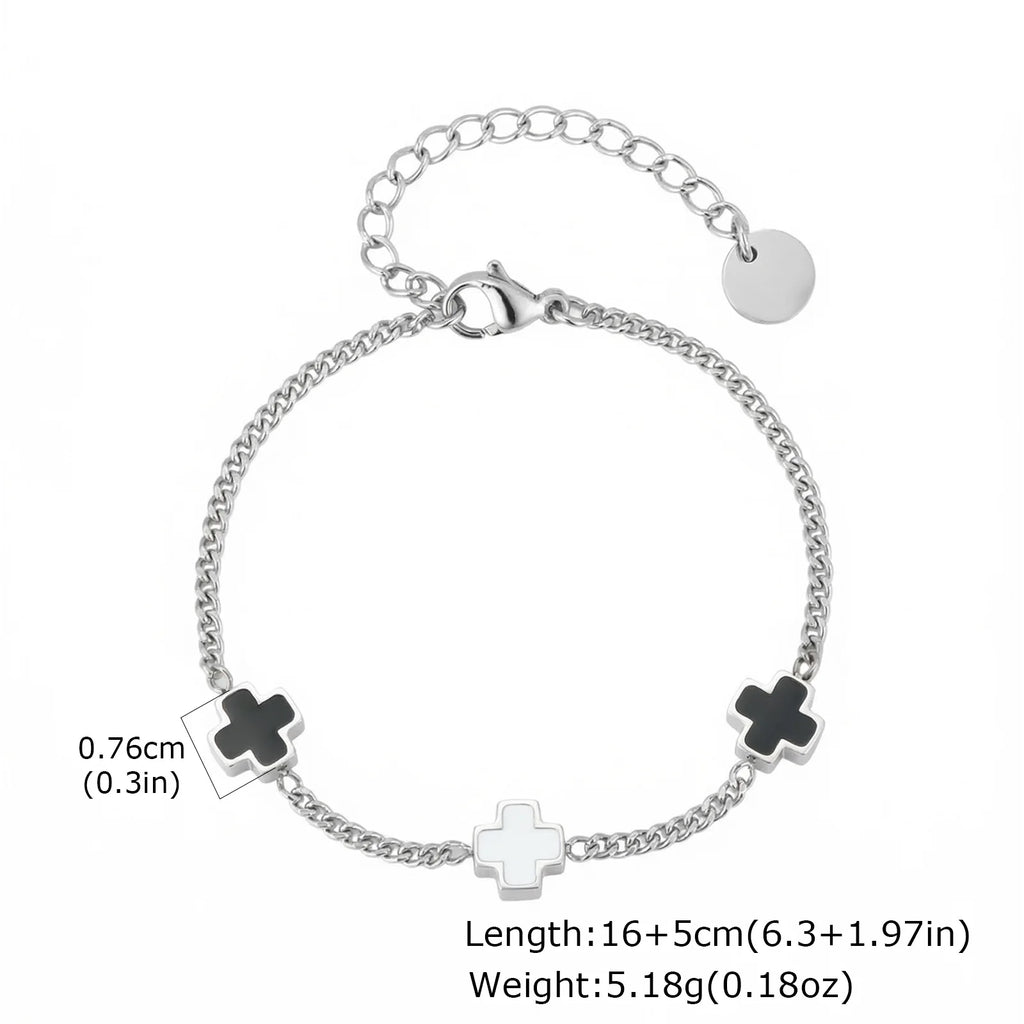 Cross Black Contrast Charm Bracelet — Stainless Steel