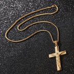Jesus Christ Cross Mens Necklace Gold Color Cross Religious Pendant Necklace Accessory Chain Accessories