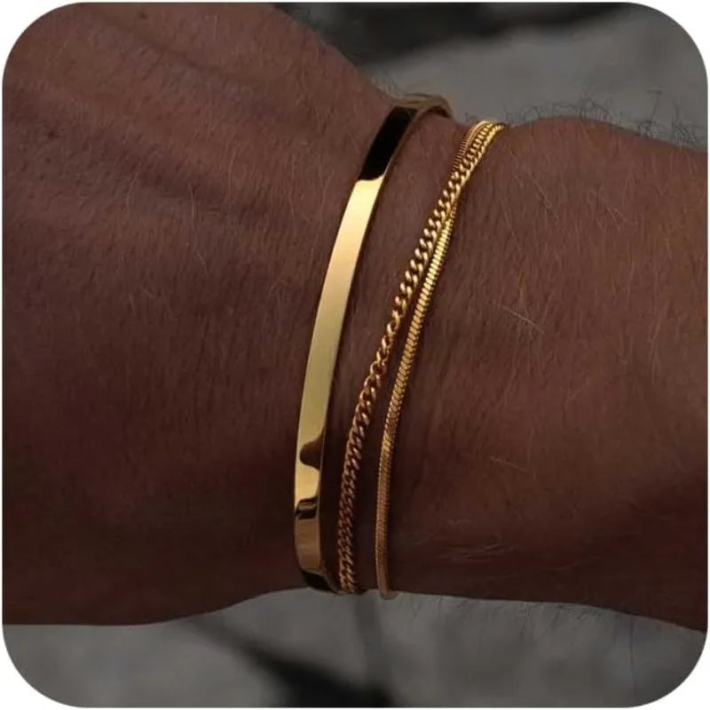 Snake Cuban Link Bracelet Set — Two-Tone