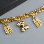 Diana Baby Link Chain Copper Gold Color Bear and Lock Bracelets for Women Wholesale Retail Fashion Jewelry Party