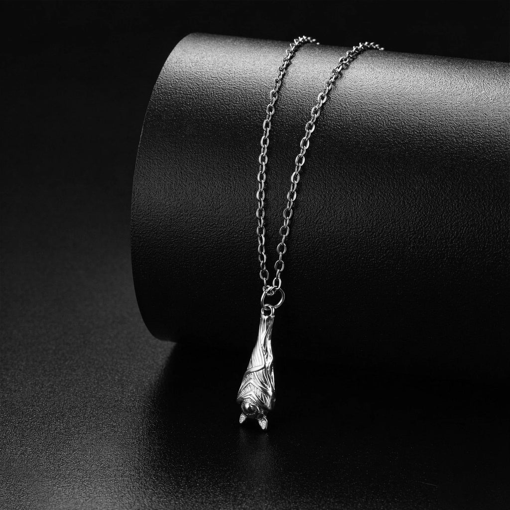 Teamer Inverted Sleeping Bat Pendant Necklace Stainless Steel Fashion For Women Men Gothic Vintage Jewelry Halloween