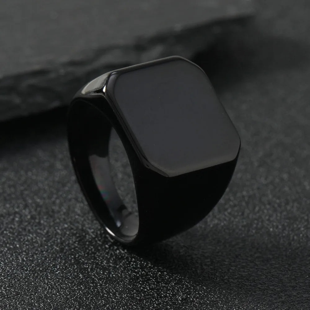 Simple Personality Geometry Beveled Smooth Surface Large Square Stainless Steel Rings for Men Trendy Punk Jewelry Accessory Gift