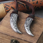 Viking Wolf Tooth Pendant Necklace - Stainless Steel Norse Rune & Celtic Knot, Men's Pagan Jewelry with wood box