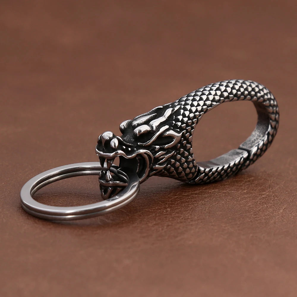 Viking Dragon Head Keychain — Stainless