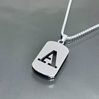Initial Letter Tag Pendant Necklace — Stainless Steel