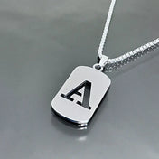 Initial Letter Tag Pendant Necklace — Stainless Steel