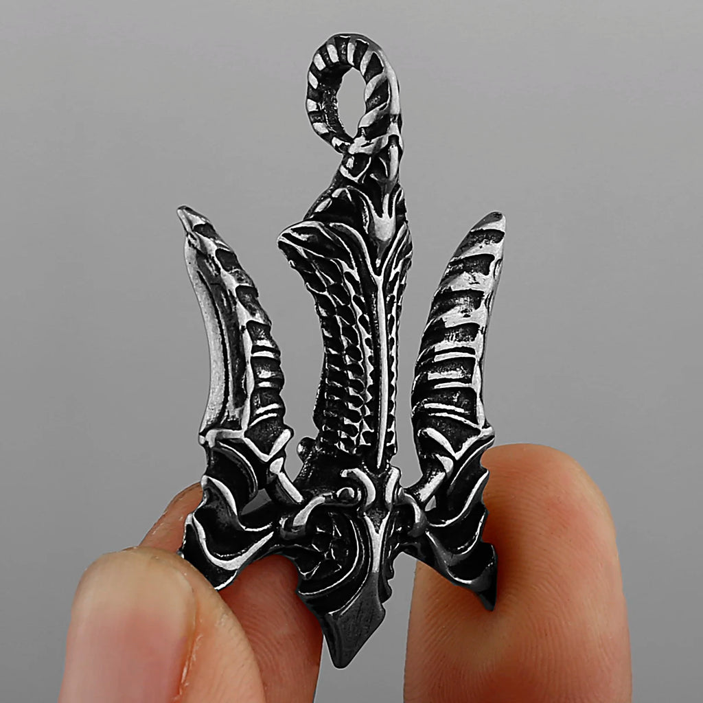 Retro High Quality Alien Poseidon Trident Pendant Men's Fashion 316L Stainless Steel Pendant Necklace Gift Jewelry