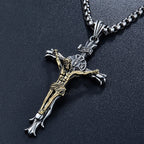 New Vintage Jesus Cross Pendant Necklace For Men Stainless Steel Punk Cross Religious Necklaces Fashion Amulet Jewelry