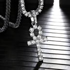 Iced Out Ankh Cross Pendant With 4mm Tennis Chain Necklace Good Luck Sparkling Hip Hop Creative Jewelry for Men Women Gift