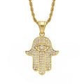Hamsa Hand of Fatima Necklace Pendant & Chain For Men Women's Gold Color Stainless Steel Palm Necklaces Turkish Jewelry