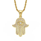 Hamsa Hand of Fatima Necklace Pendant & Chain For Men Women's Gold Color Stainless Steel Palm Necklaces Turkish Jewelry