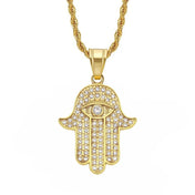 Hamsa Hand of Fatima Pendant Necklace Gold Steel