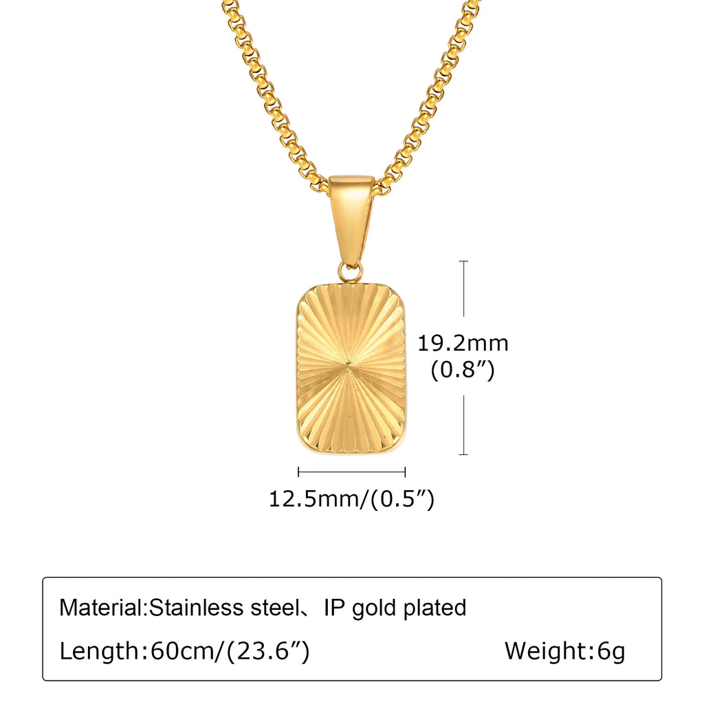 Sunburst Square Pendant Necklace — Stainless Steel