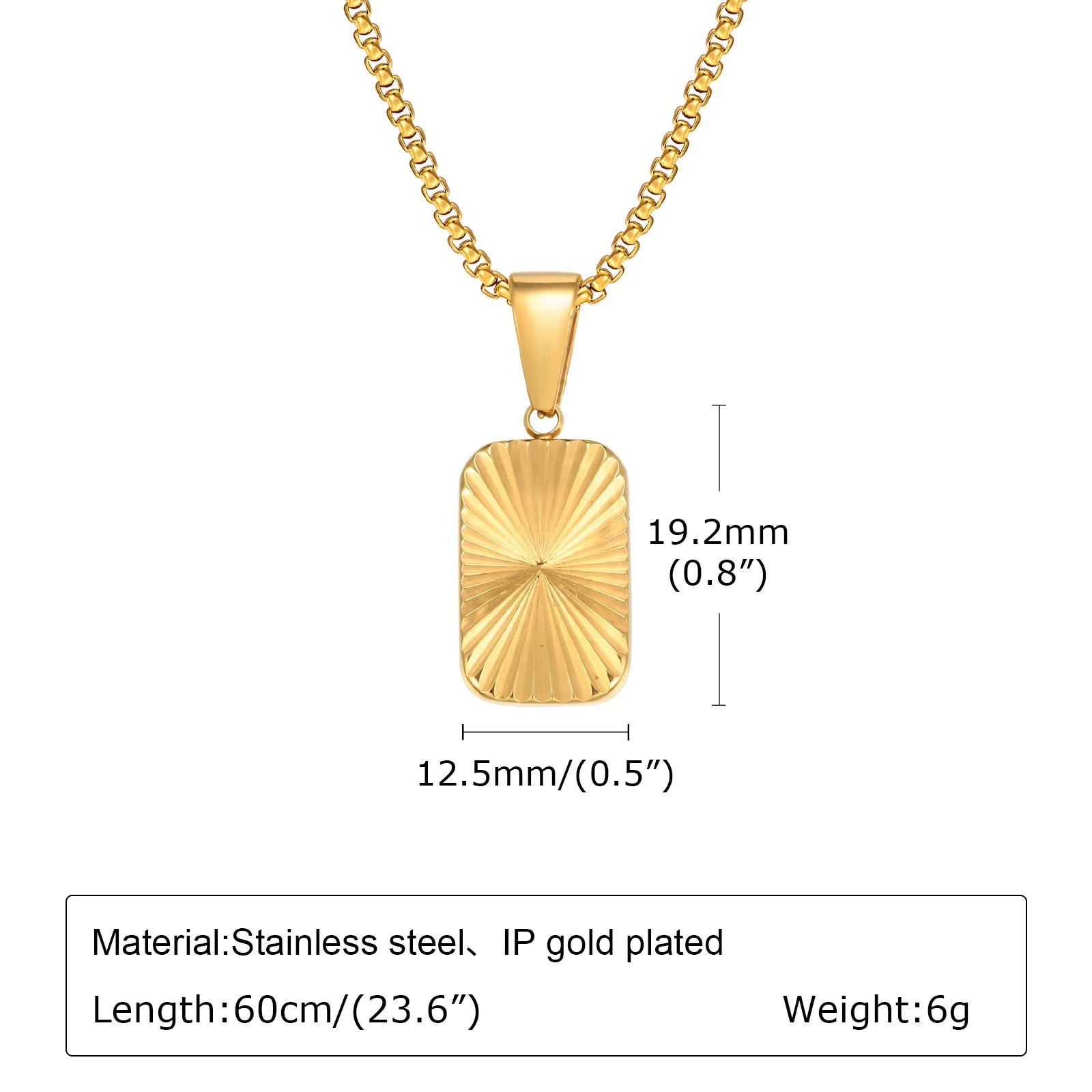 Sunburst Square Pendant Necklace — Stainless Steel