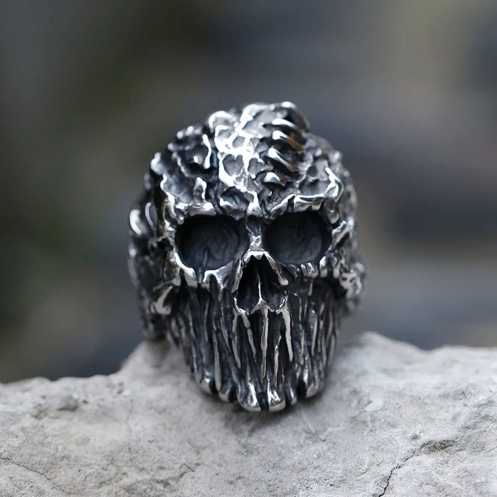 2025 NEW Gothic Punk Satanic Devil Skull Ring Vintage Steampunk Men's Stainless Steel Ring Hiphop Motorcycle Rock Biker
