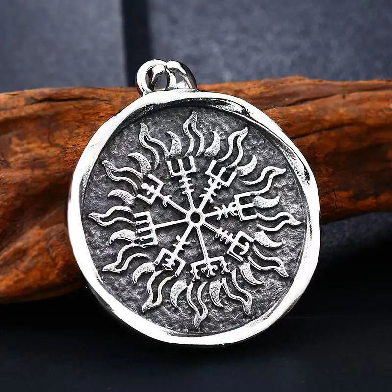 Vintage Stainless Steel Nordic Vikings Pendant For Men Slavic Amulet Pagan Solar Symbol Slavic Wheel Necklaces Fashion