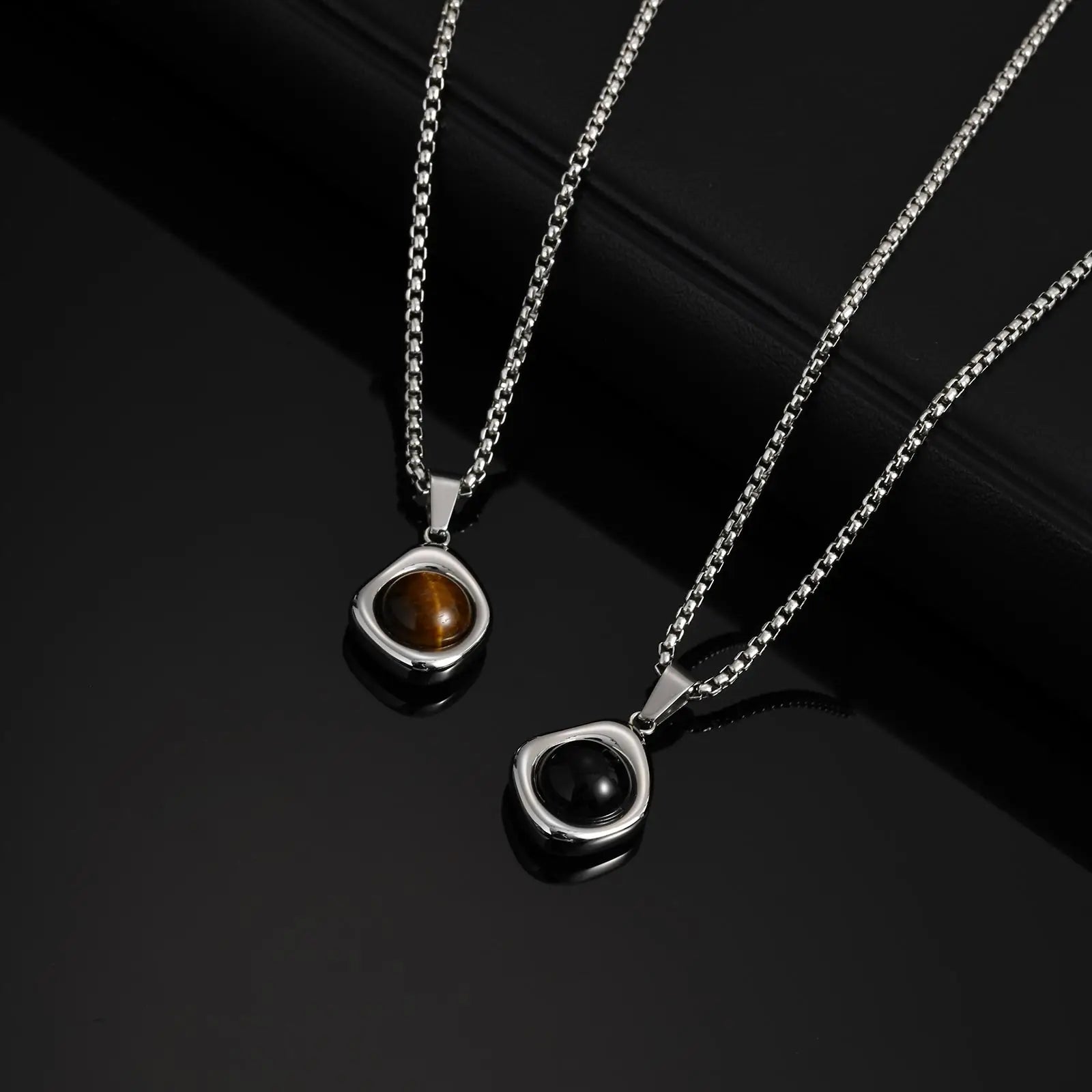 Tiger Eye Stone Stainless Steel Pendant Necklace
