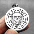 Skull Motorcycle Rider Pendant — Stainless Steel