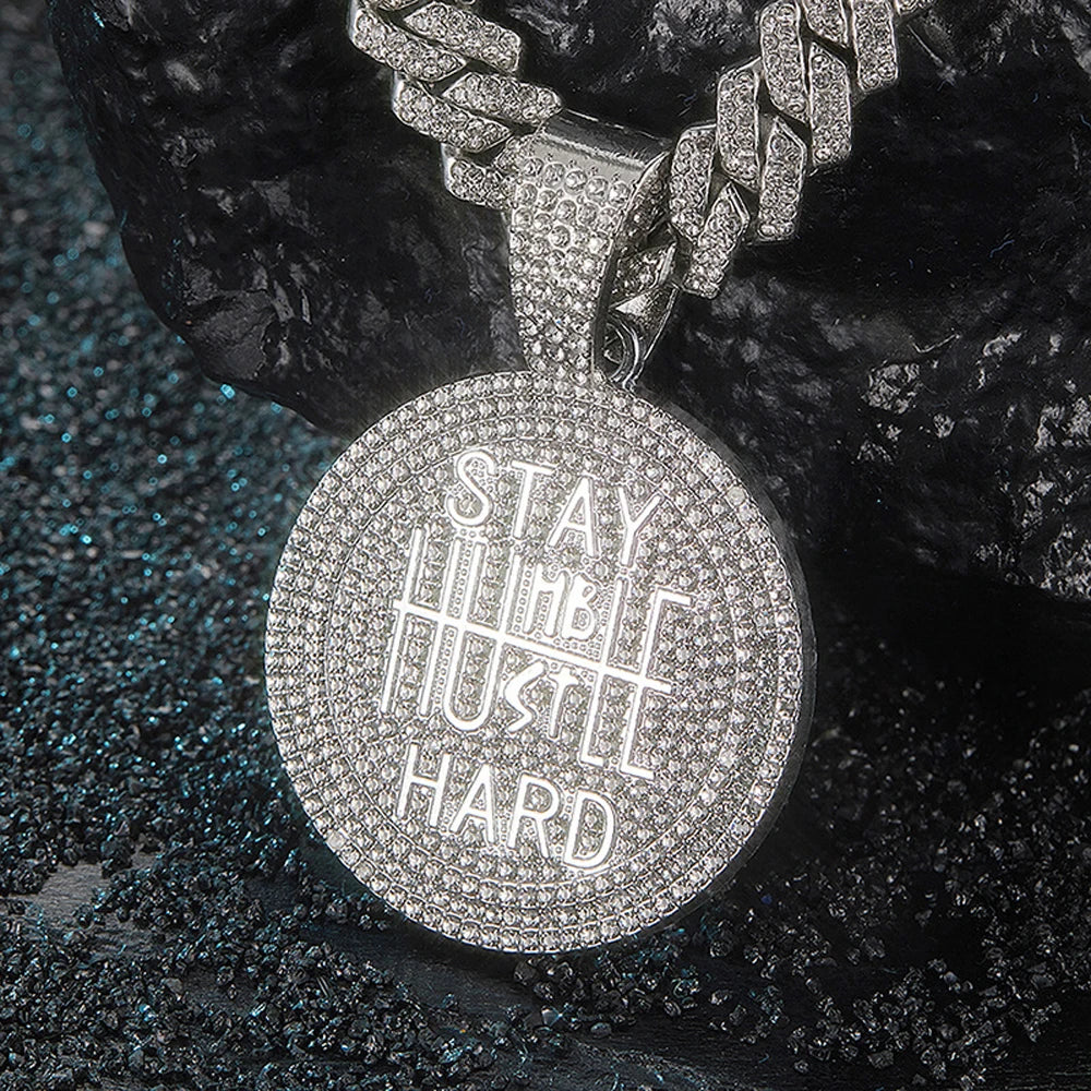 Hip Hop STAY HARD Letter Pendant Cuban Chain Necklace Punk Gold Color Iced Out Bling Necklaces Fashion Charm Men Women