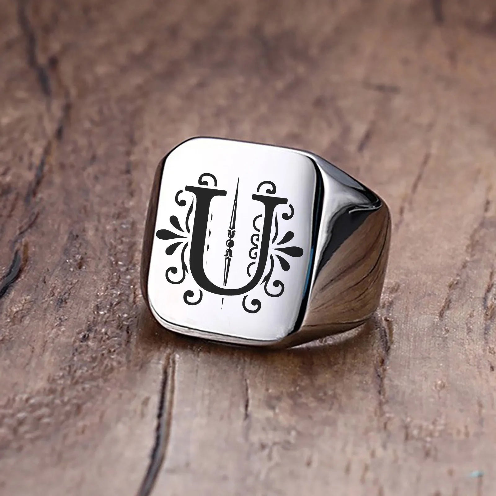 Alphabet Signet Ring — Stainless Steel