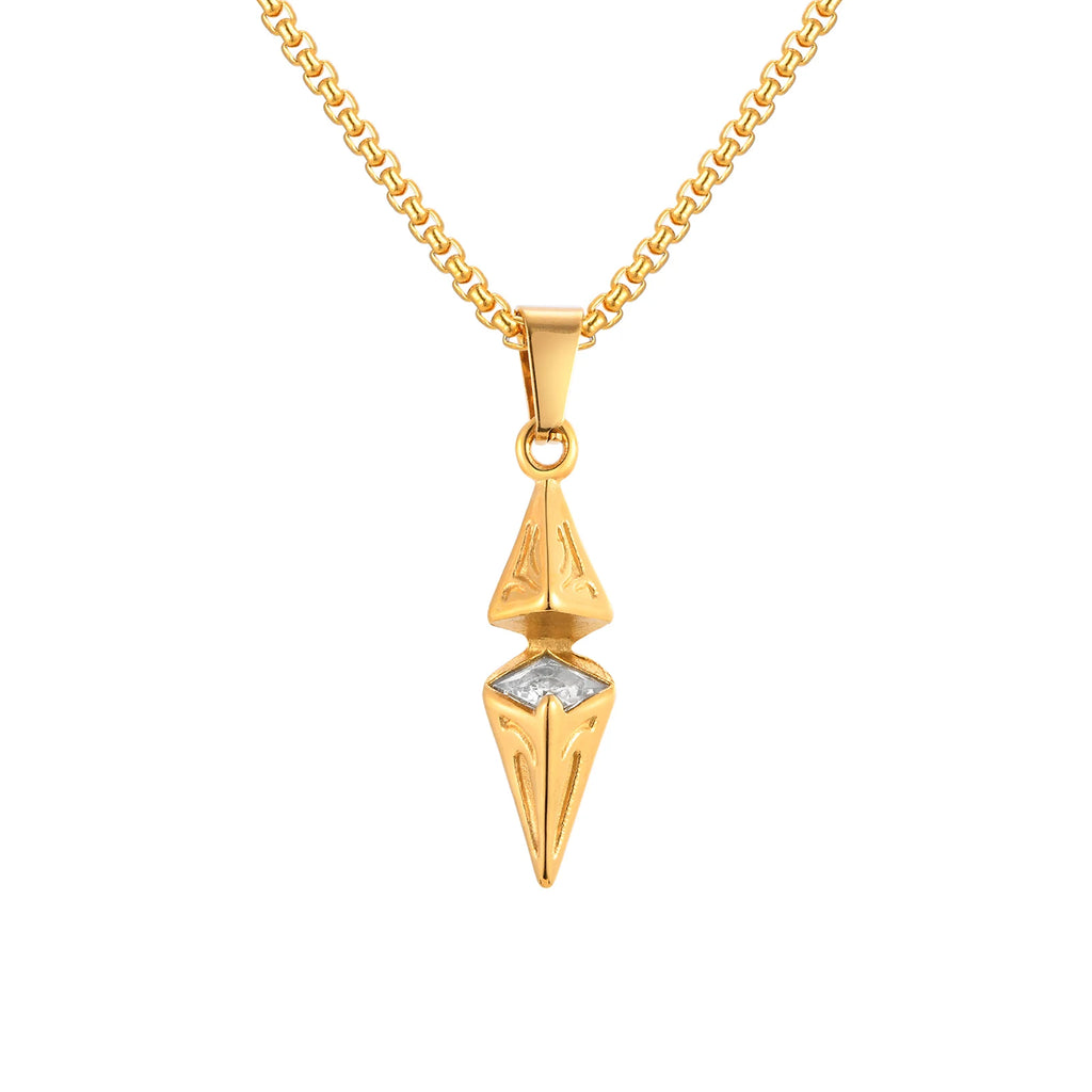 Blue Stone Geometric Pendant Necklace — Stainless Steel