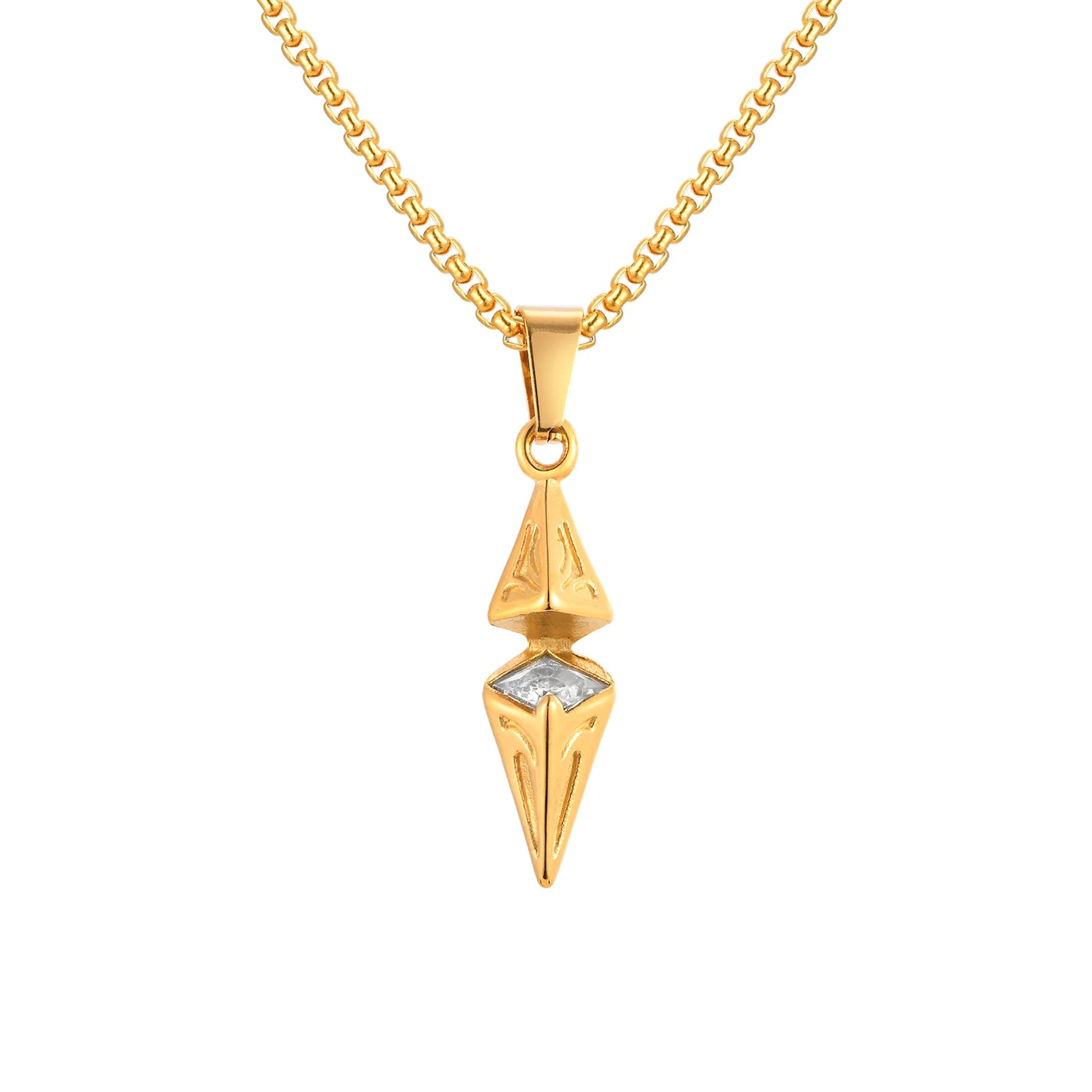 Blue Stone Geometric Pendant Necklace — Stainless Steel